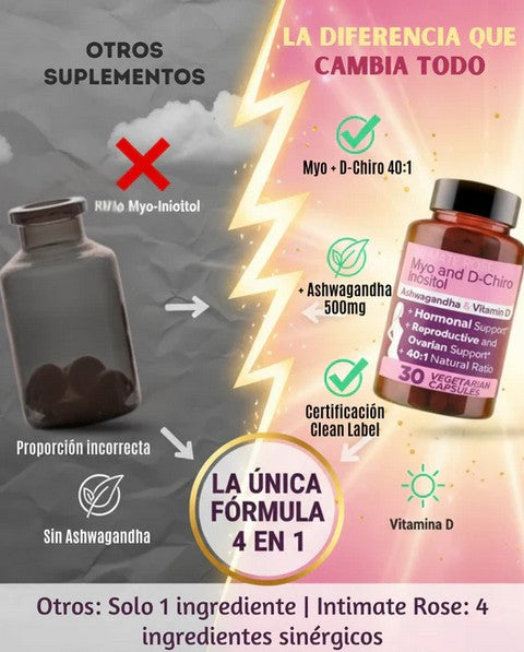 INOSITOL Myo y D-Chiro 40:1™ con Ashwagandha y Vitamina D, Intimate Rose